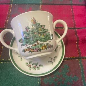 Spode Christmas Tree Cup and Saucer Set - Green and Red